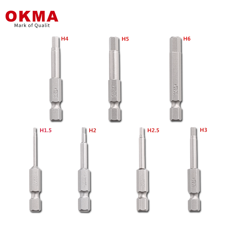 OKMA内六角批头带磁高强度风批電(diàn)动螺丝起子S2材流水線(xiàn)批头H1.5-8